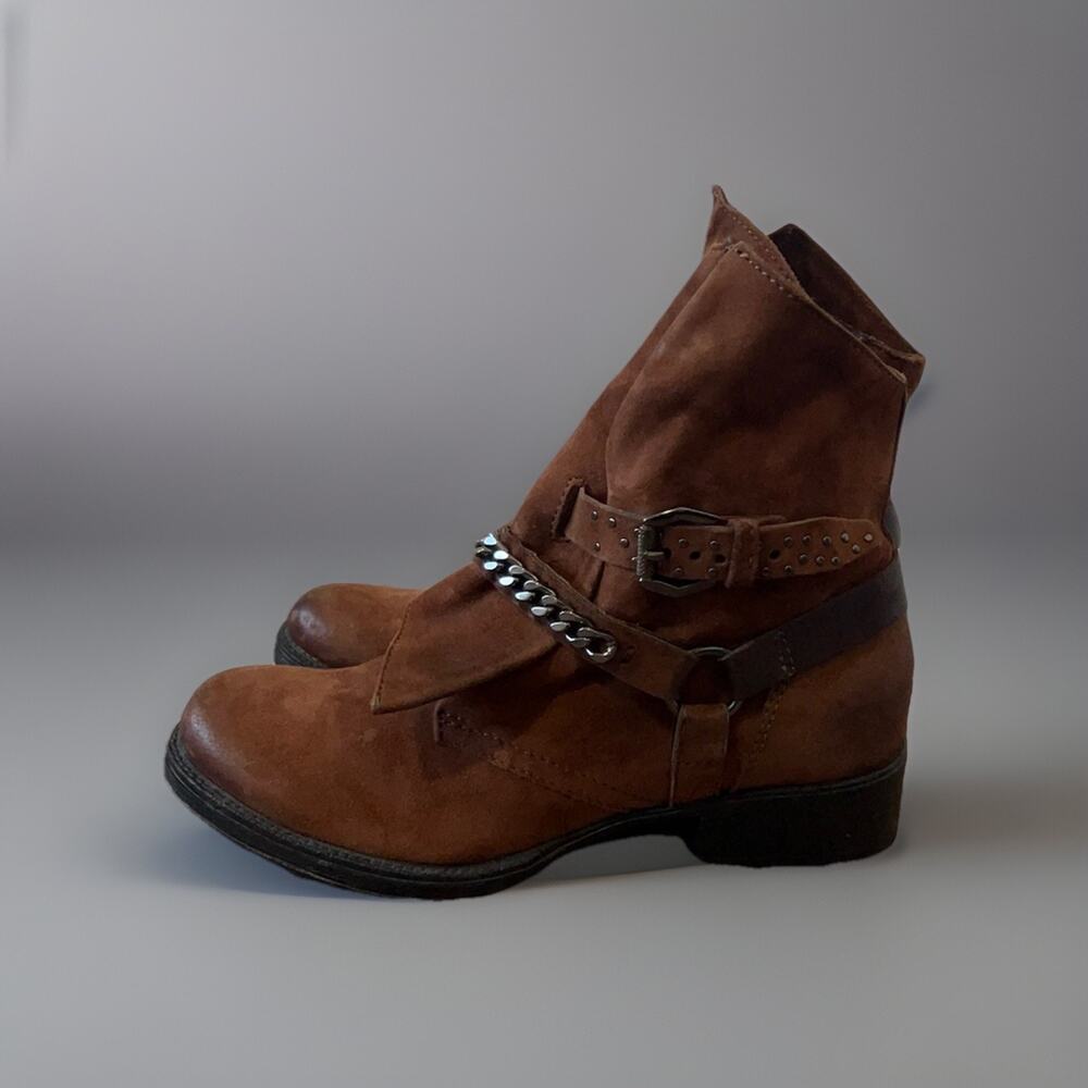 MJUS Brown Leather Harness Moto Ankle Boots Western Buckle Chain EU 37 - Picture 10 of 10